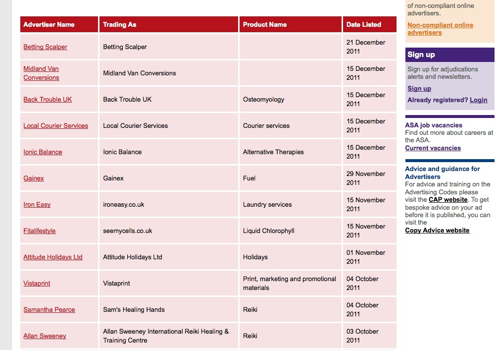 asa non compliant advertisers